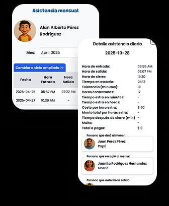 Vista de salones y maestras en software para guarderías