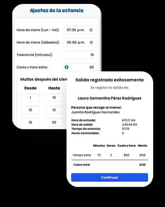 Vista de cálculo de cobro automático en software para guarderías
